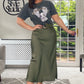 KHAKI Satin Mid Skirt