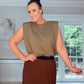 KHAKI GREEN PADDED SHOULDER TSHIRT