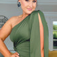 KHAKI ONE SHOULDER LONG SLEEVED DRESS