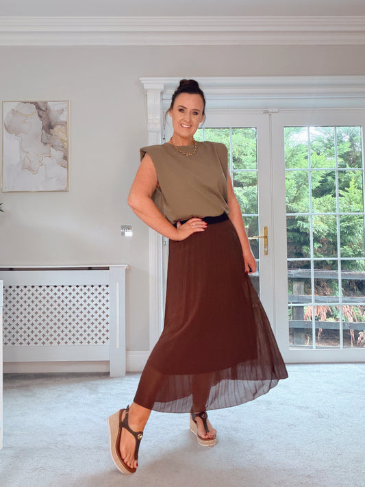 BROWN PLEATED SKIRT