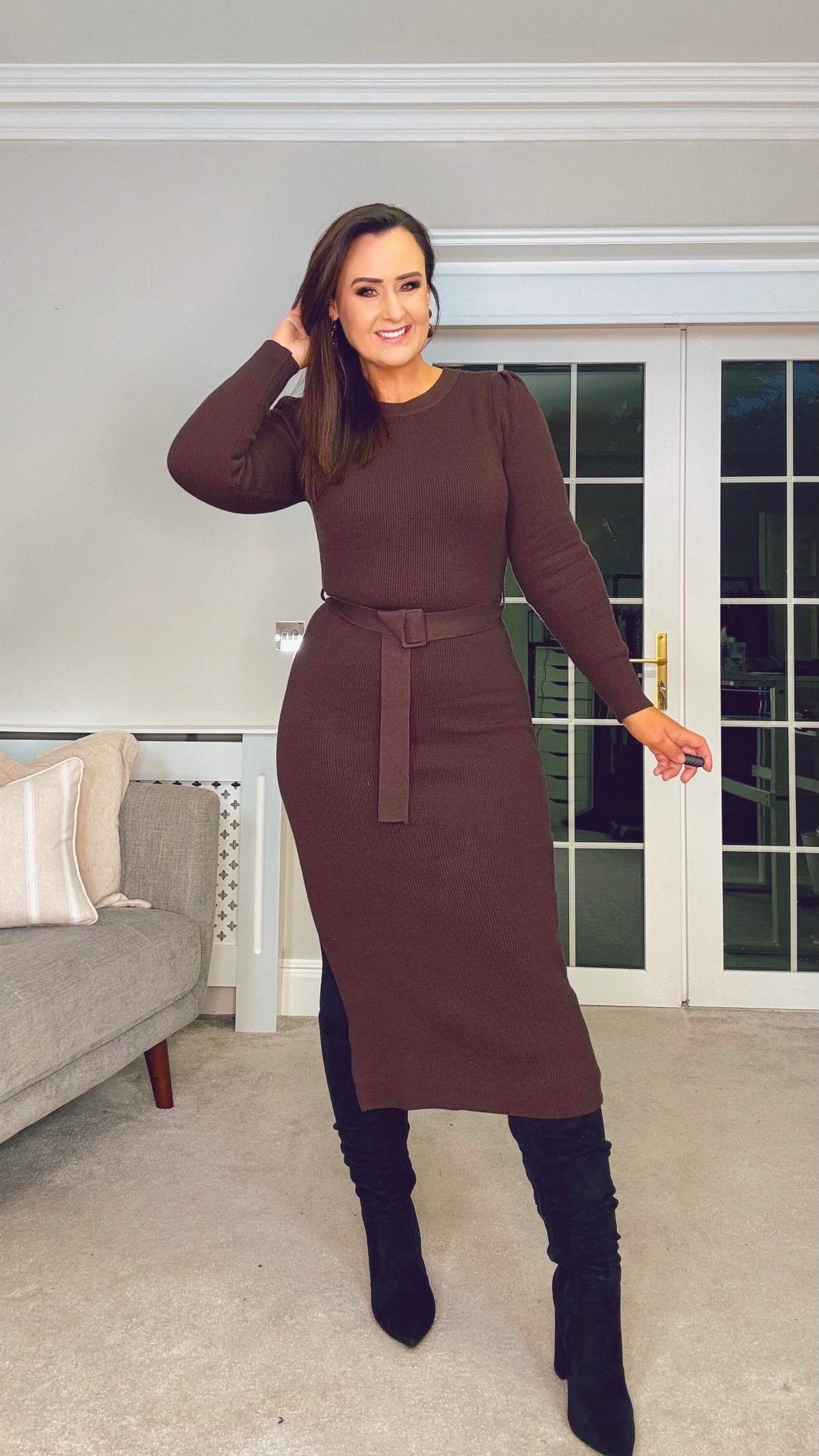 BROWN JUMPER DRESS with belt