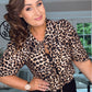 TAN LEOPARD PRINT TIE FRONT BLOUSE