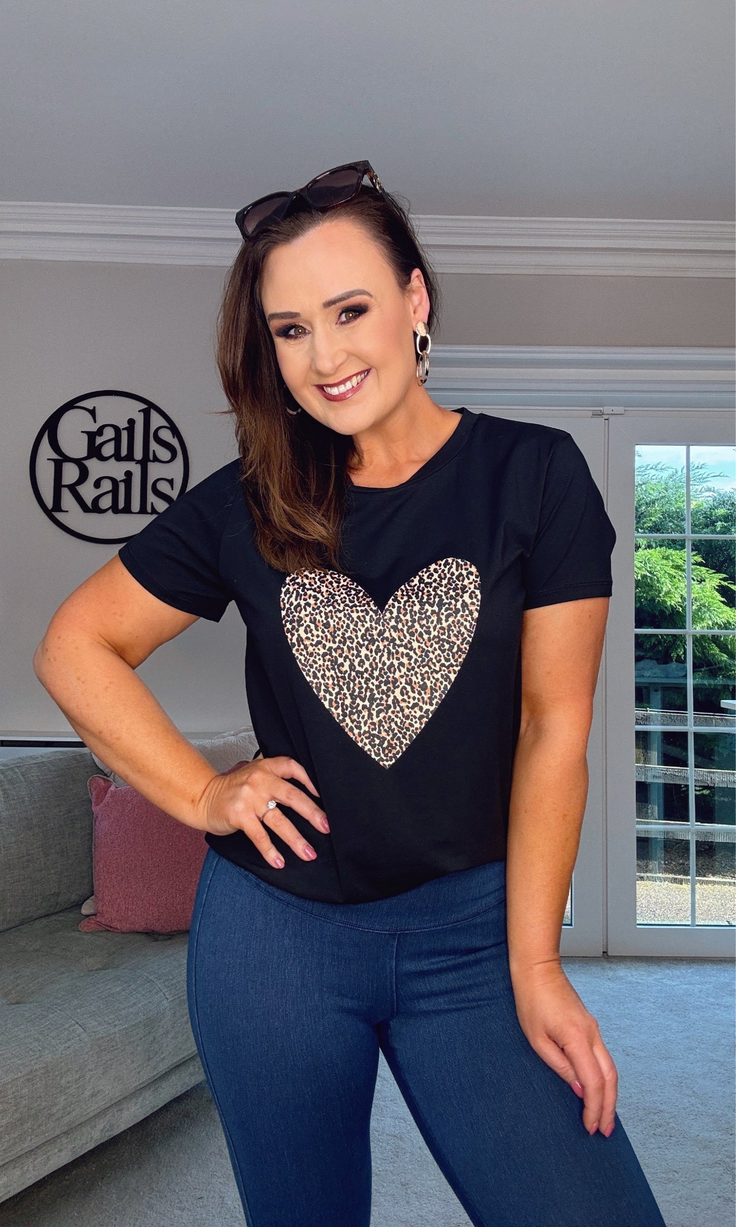 BLACK T-SHIRT with LEOPARD LOVE HEART