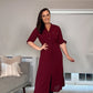 BURGUNDY MIDI SHIRT DRESS