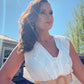 WHITE SUMMER SHIRT DRESS with frill neckline
