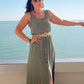 KHAKI BUTTON SUN DRESS with belt