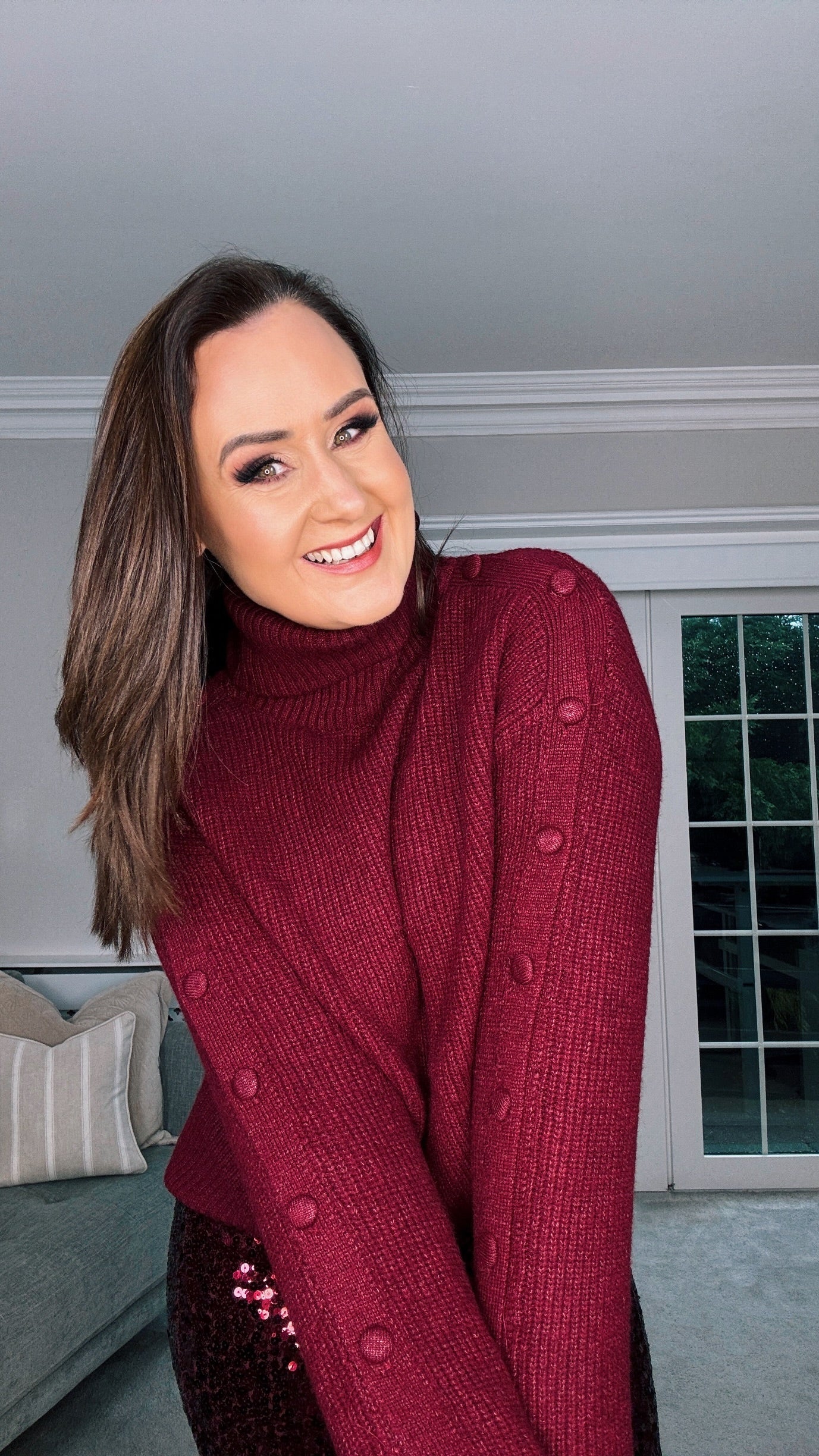 BURGUNDY CHUNKY KNIT with ARM BUTTON DETAIL