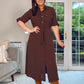 BROWN MIDI SHIRT DRESS
