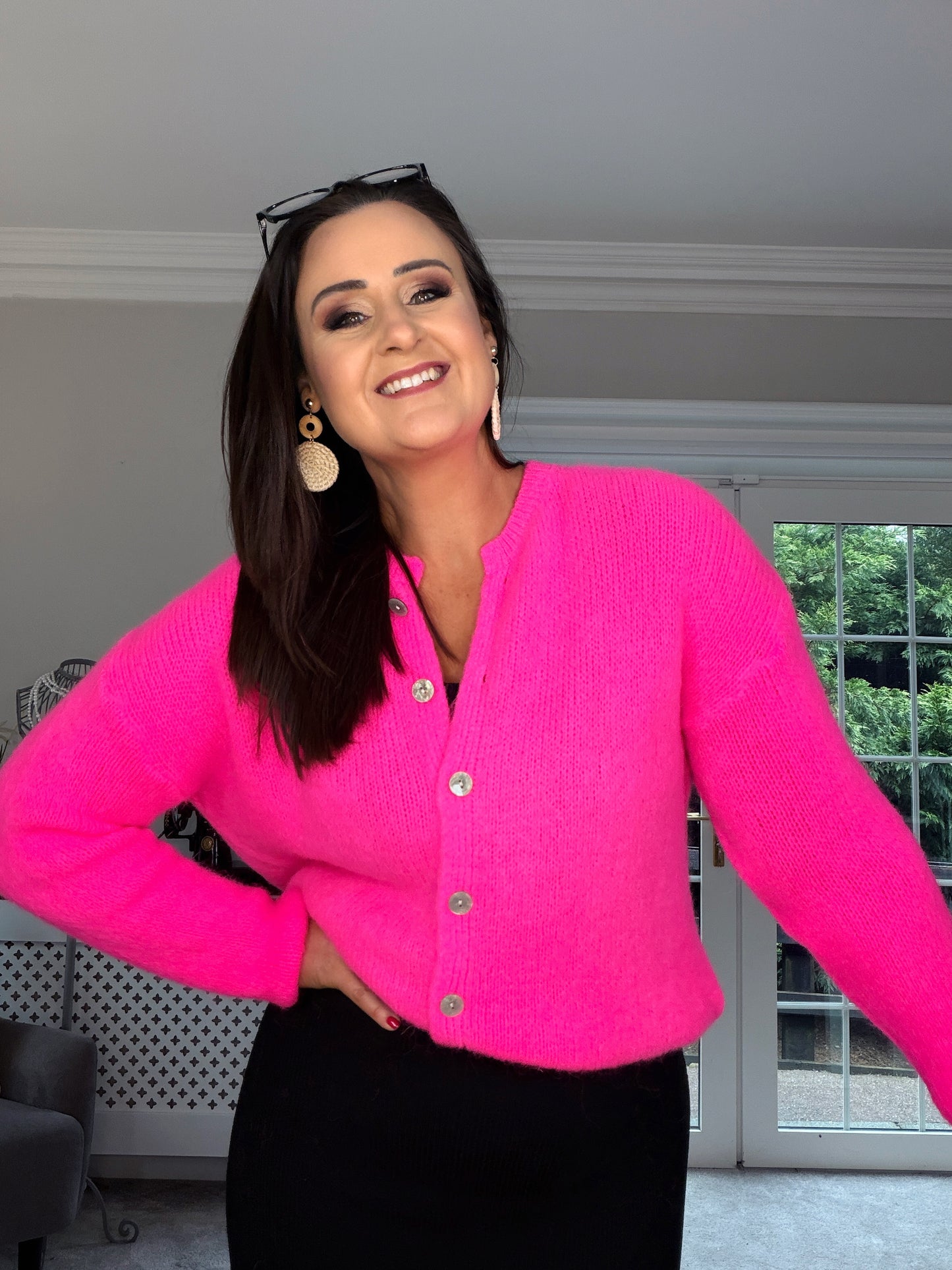 BRIGHT PINK MOHAIR CARDIGAN