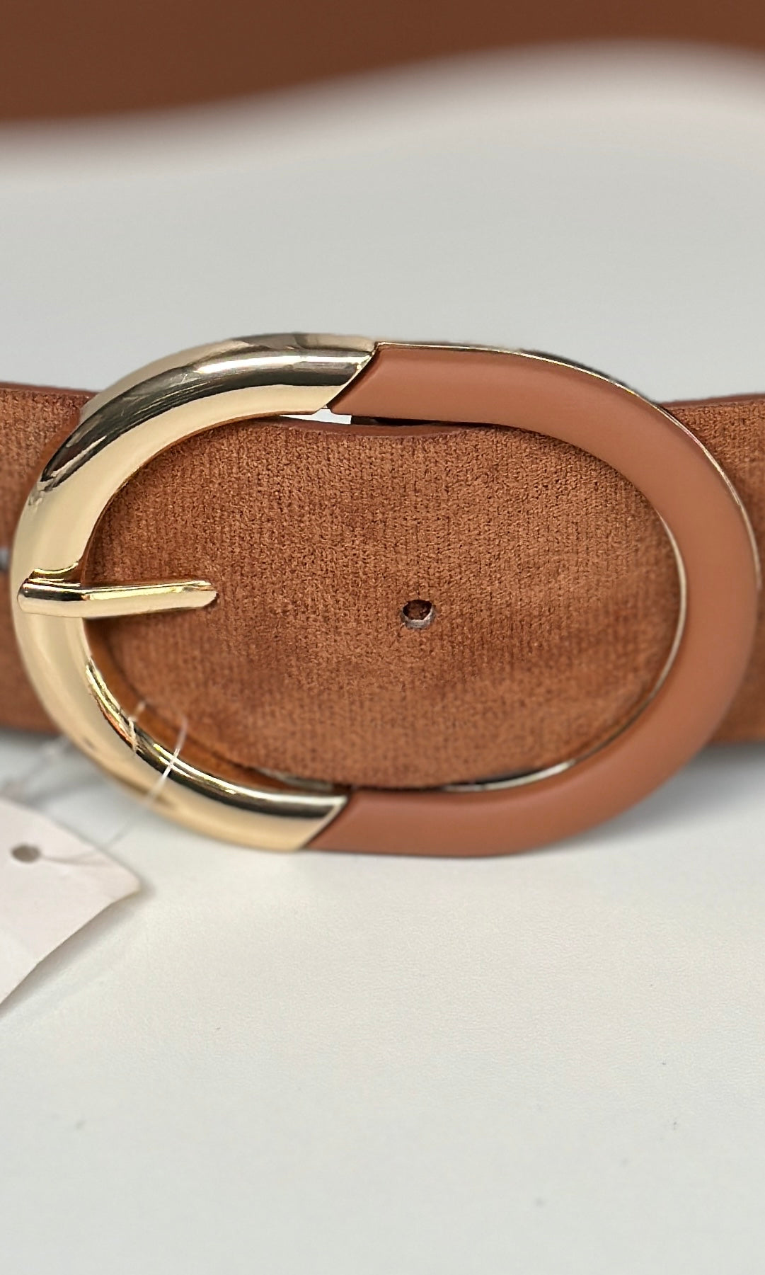 TAN Two Tone Gold Buckle Stretch belt