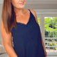 NAVY CURVE BUTTON CAMI
