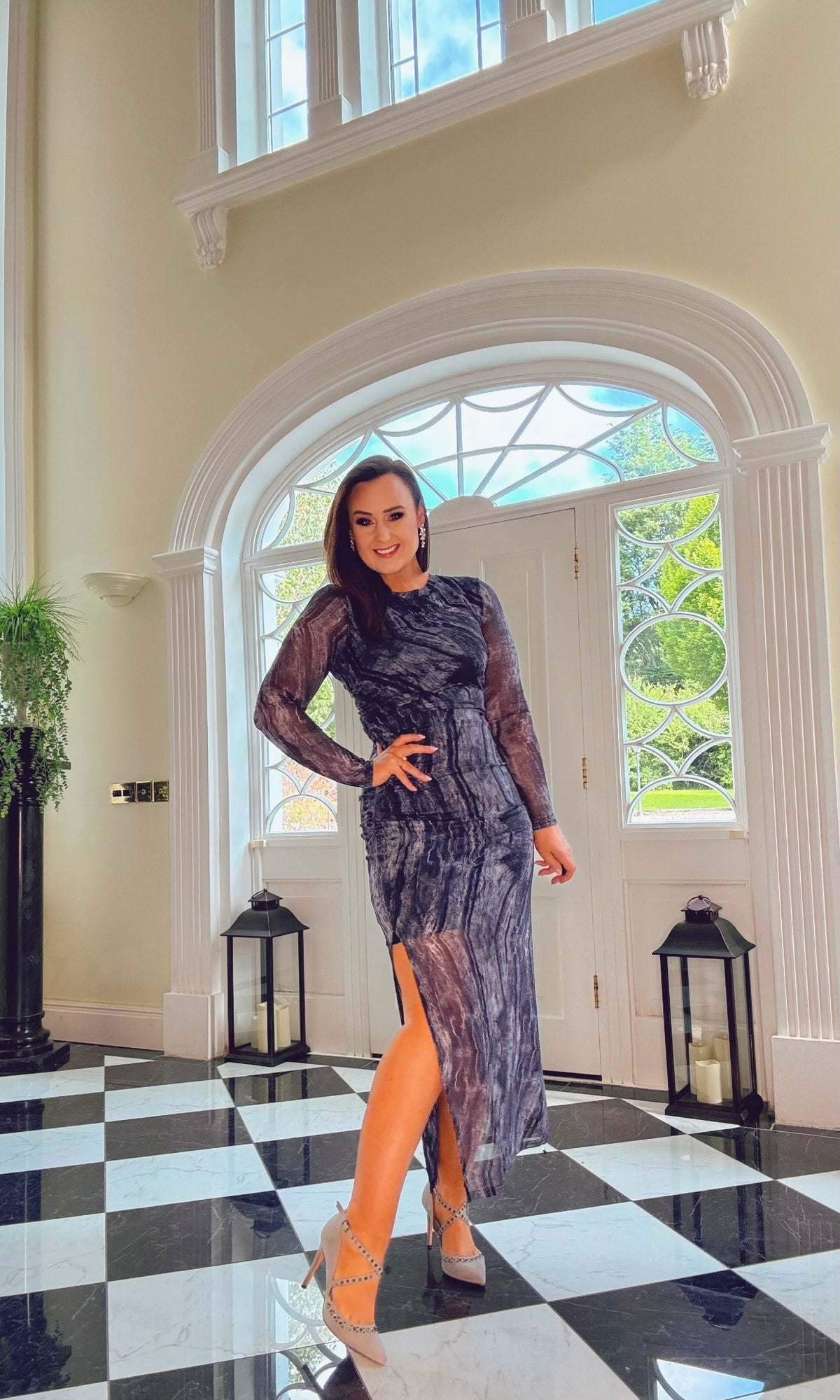 GREY PATTERNED MESH DRESS