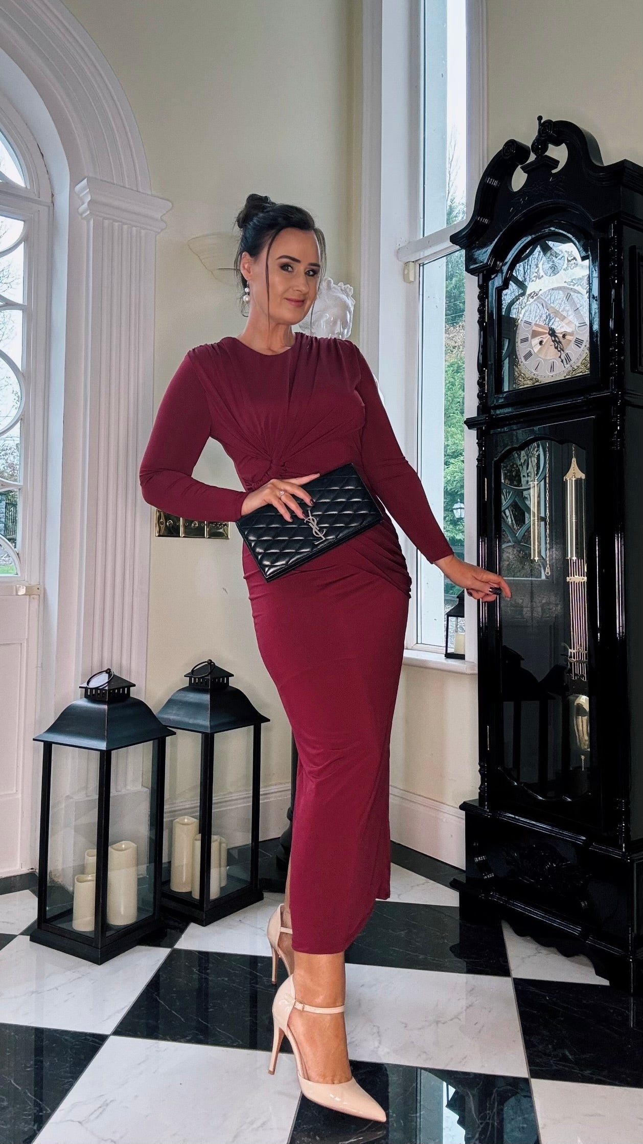 BURGUNDY SPECIAL OCCASION DRAPE MAXI DRESS