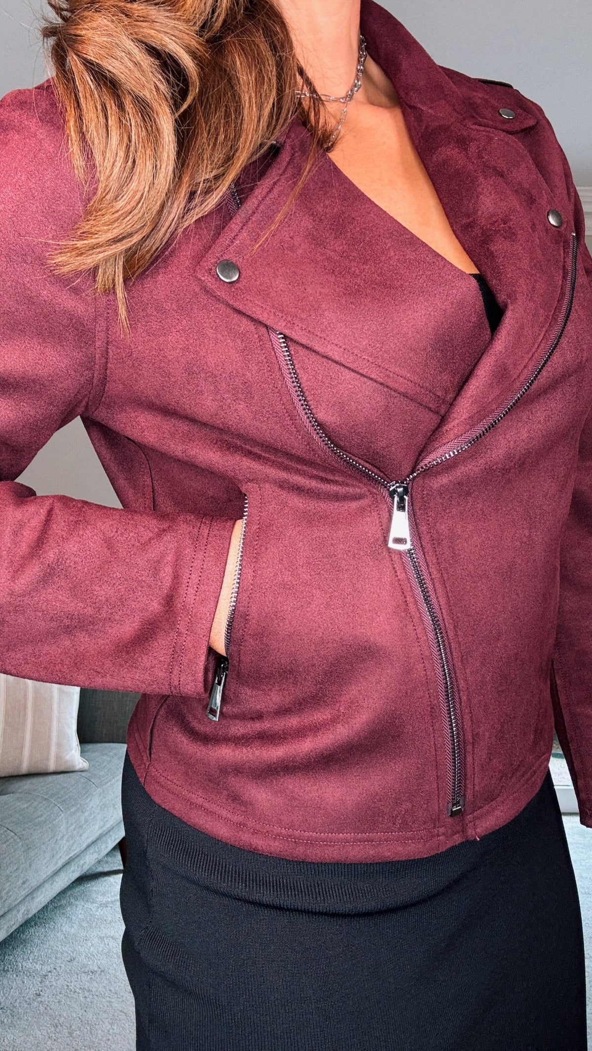 SENSS - THE BURGUNDY STRETCH BIKER JACKET