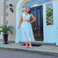 WHITE SUMMER SHIRT DRESS with frill neckline