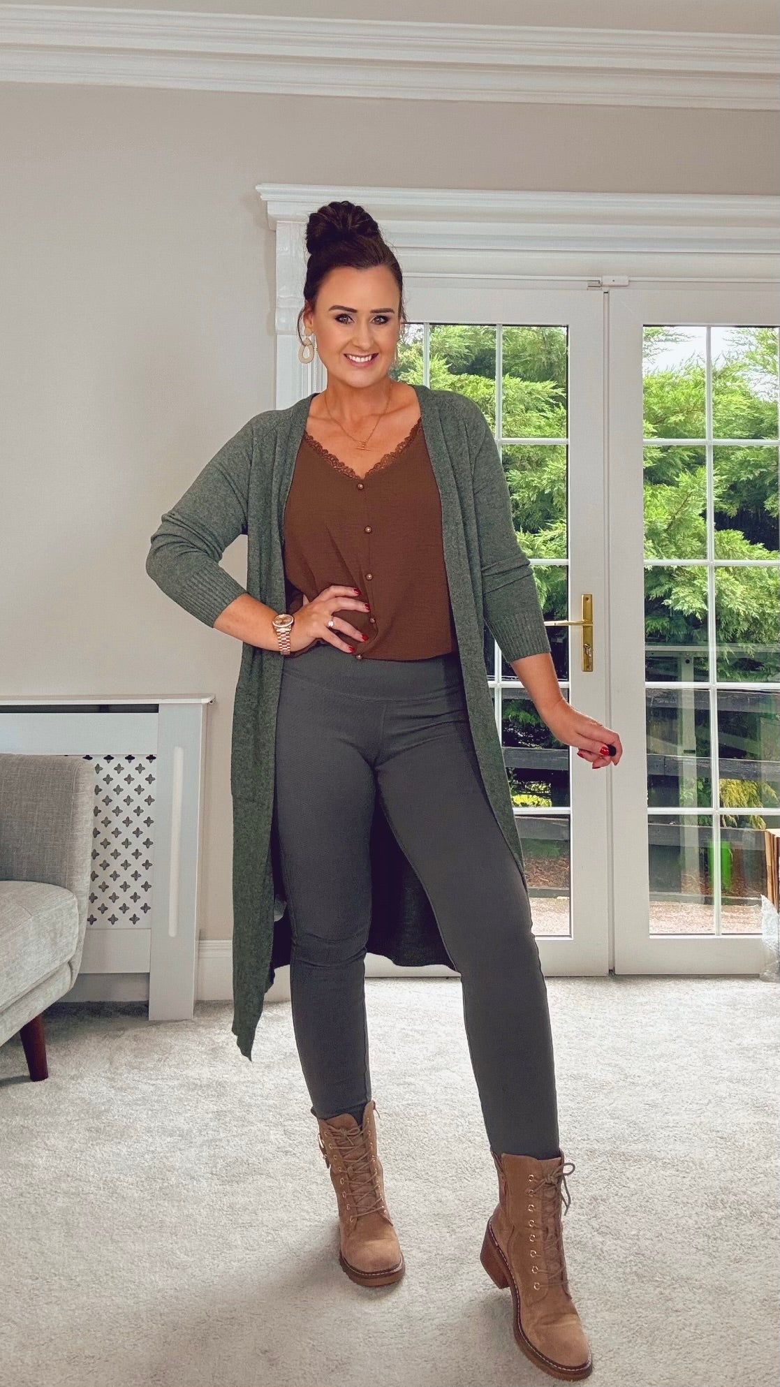 KHAKI CASHMERE MIX LONG CARDIGAN