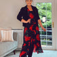 BLACK POPPY WRAP MIDI DRESS