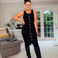 BLACK RIBBED BUTTON FITTED DRESS