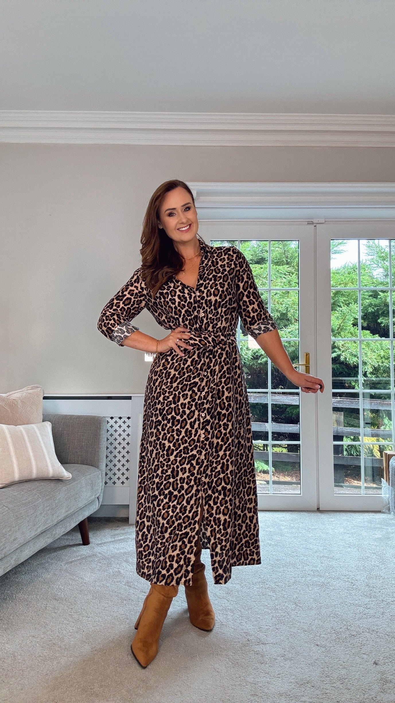 LEOPARD PRINT MIDI SHIRT DRESS