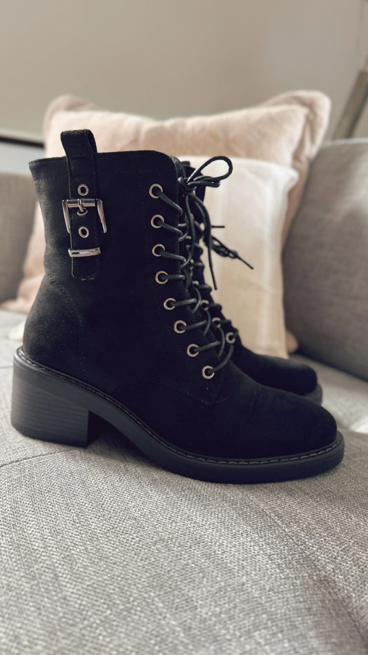 BLACK LACE BOOTS with BLOCK HEEL