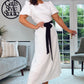 WHITE MIDI ALINE DRESS WITH 2 COORDINATING BELTS