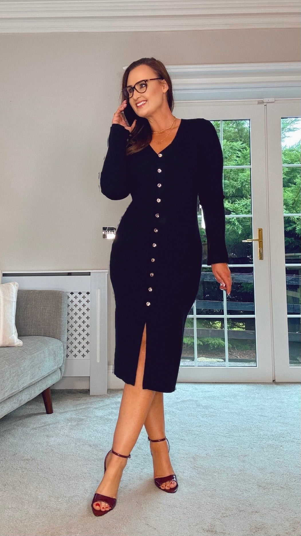 BLACK KNIT KILKY BUTTON DRESS