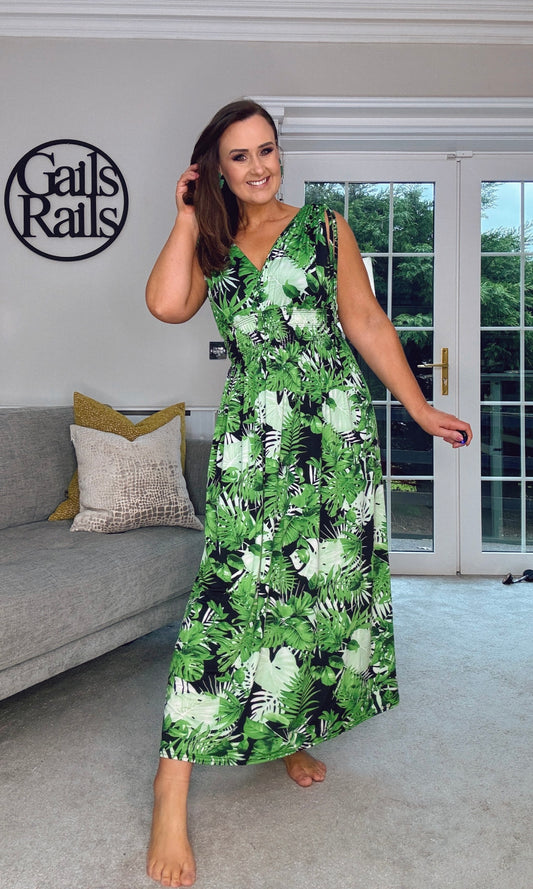 GREEN TROPICAL PRINT MAXI