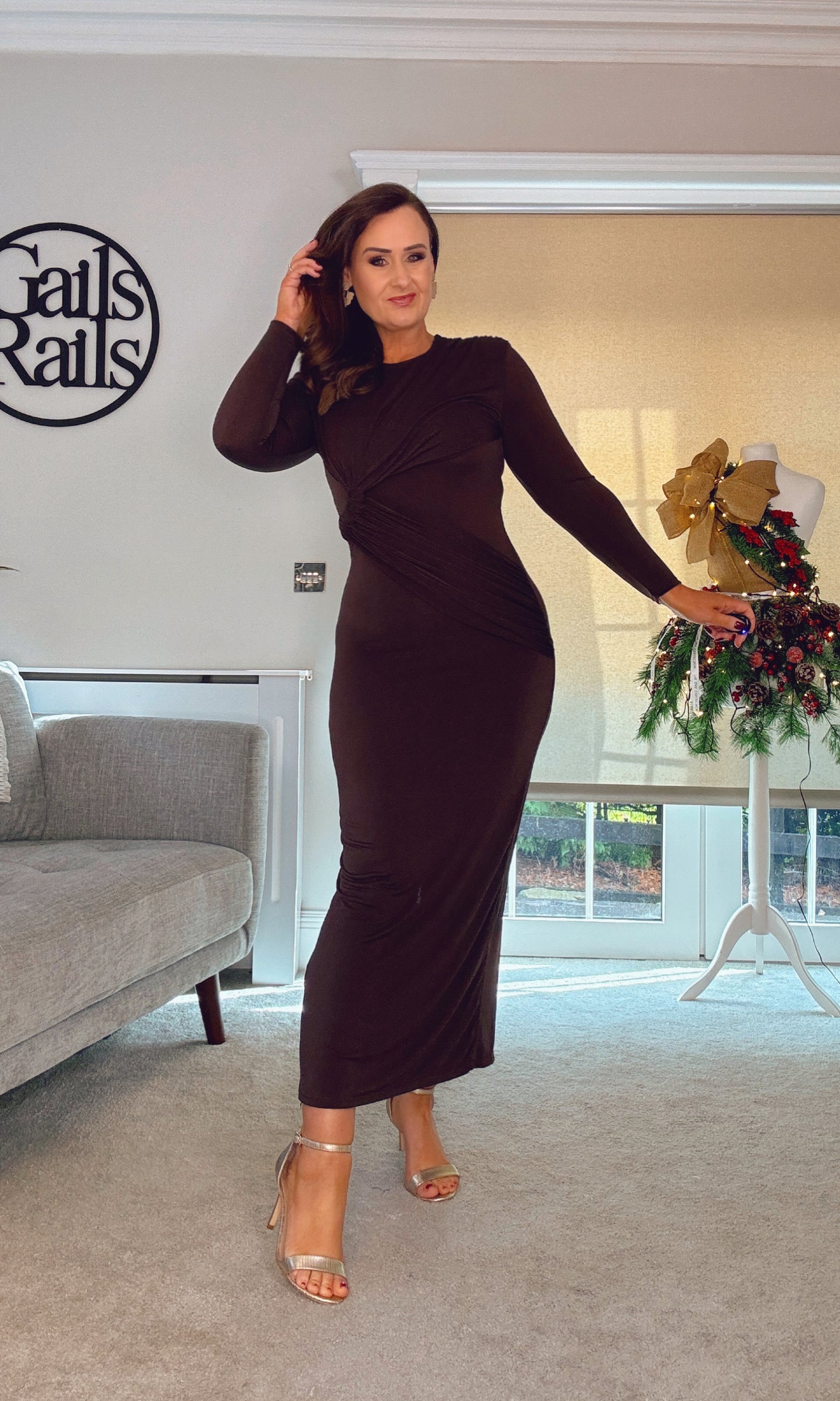 CHOCOLATE BROWN DRAPE MAXI DRESS