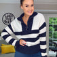 WHITE / NAVY STRIPE JCL QUALITY ZIP KNIT JUMPER