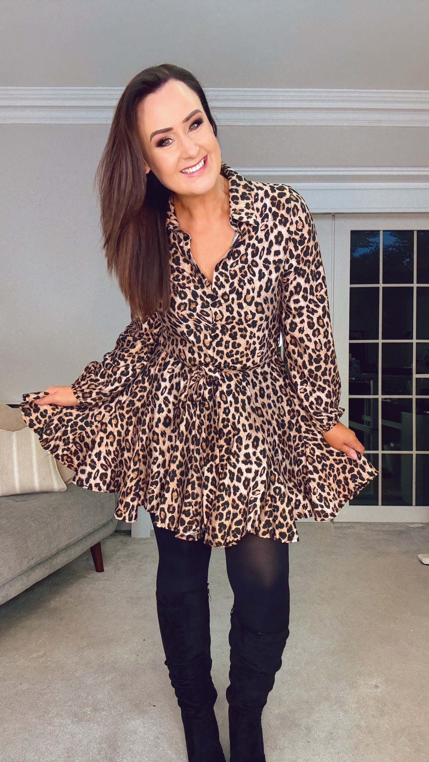 LEOPARD PRINT SHORT SHIRT DRESS