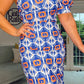 BLUE & ORANGE PATTERN ONE SHOULDER DRESS