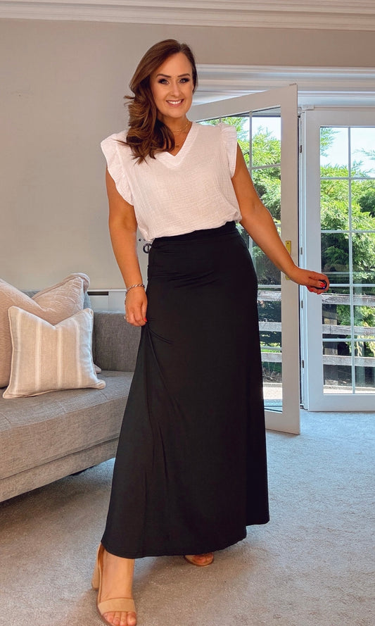 BLACK ALINE VISCOSE SUMMER MAXI SKIRT