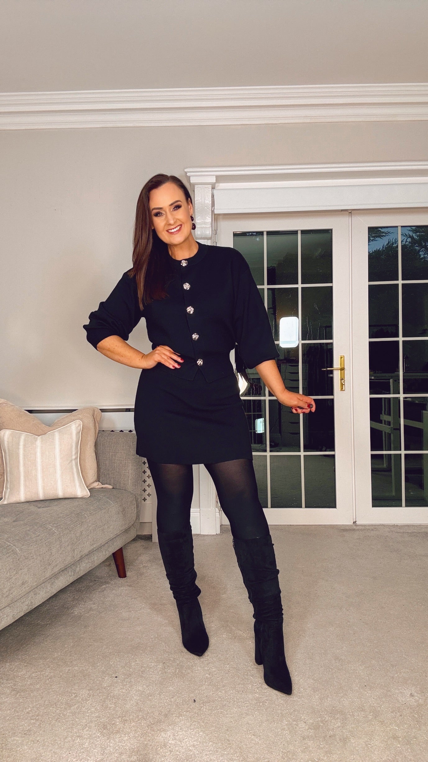 BLACK CARDIGAN with Silver Rose buttons