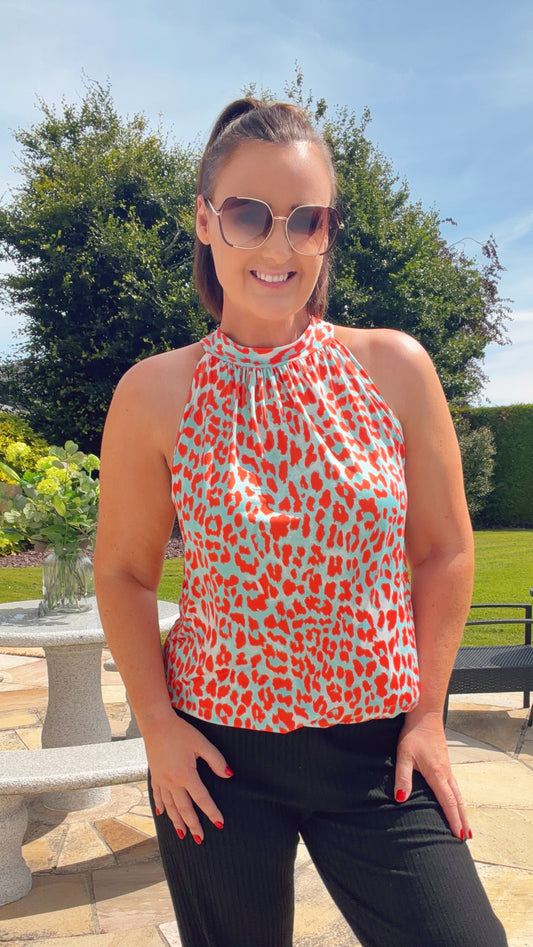 BLUE AND ORANGE LEOPARD PRINT TOP