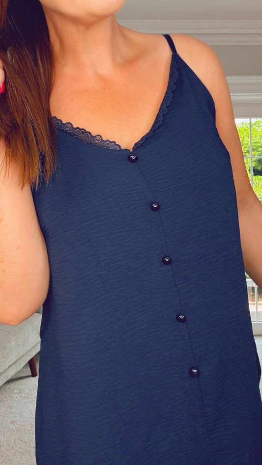 NAVY CURVE BUTTON CAMI