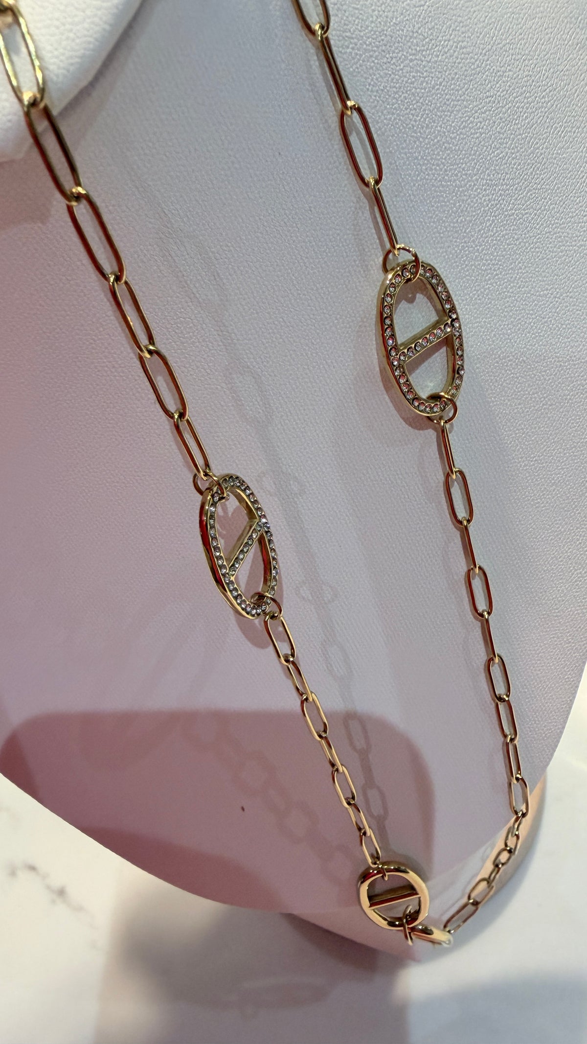 Long Gold Horsebit Pendant Necklace