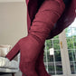 BURGUNDY KNEE HIGH BOOTS