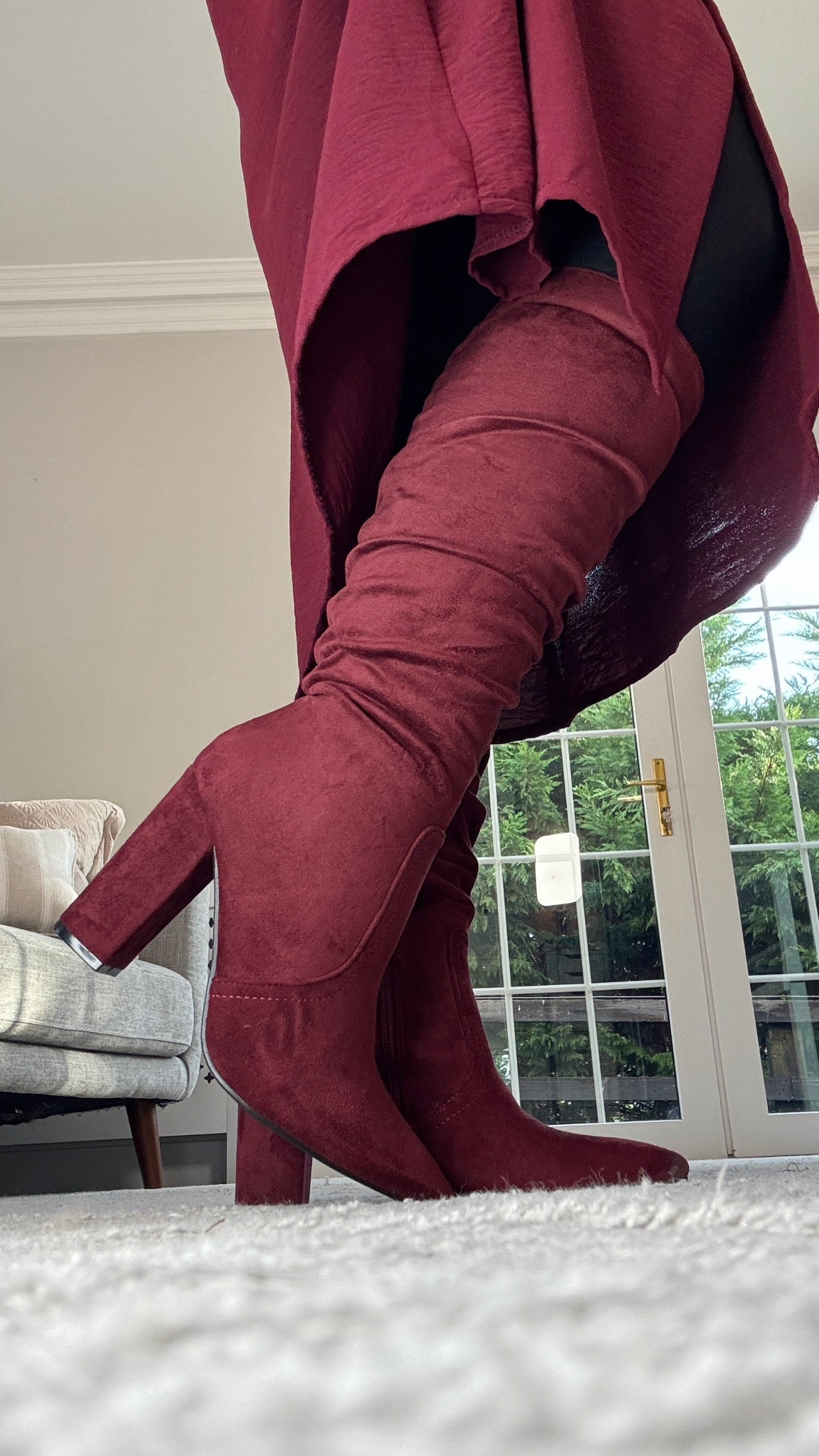 BURGUNDY KNEE HIGH BOOTS
