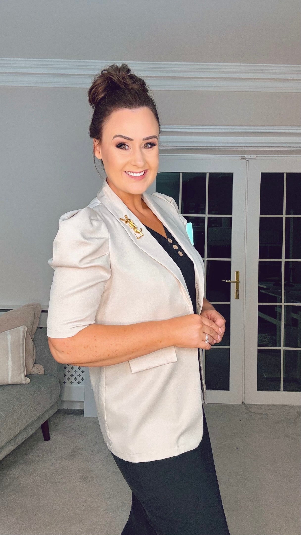 STONE EXAGGERATED SHOULDER SUMMER BLAZER