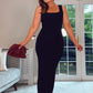 BLACK RIBBED FITTED ROCK DRESS