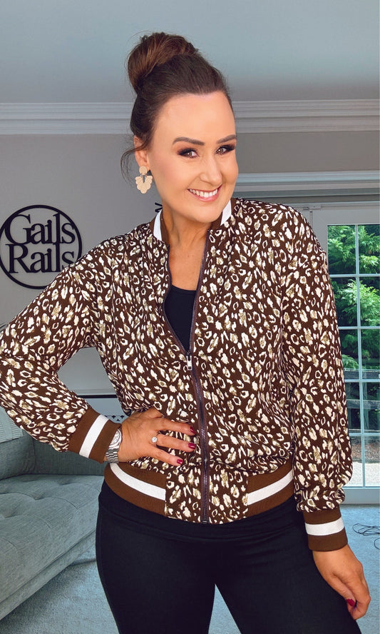 BROWN LEOPARD PRINT BOMBER