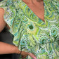 GREEN PATTERN PEPLUM BLOUSE