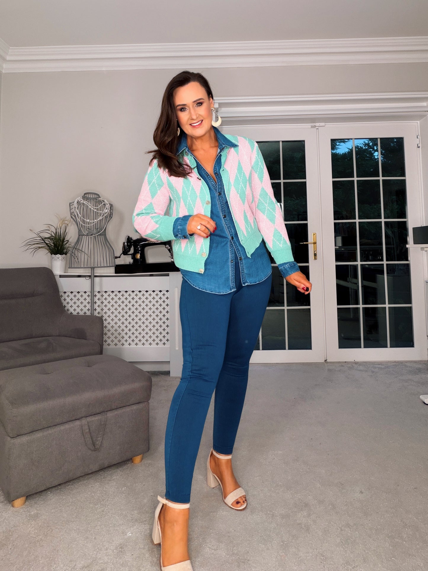 TURQUOISE & PINK CHECK CARDIGAN