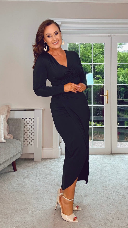 THE FOREVER BLACK DRAPE DRESS