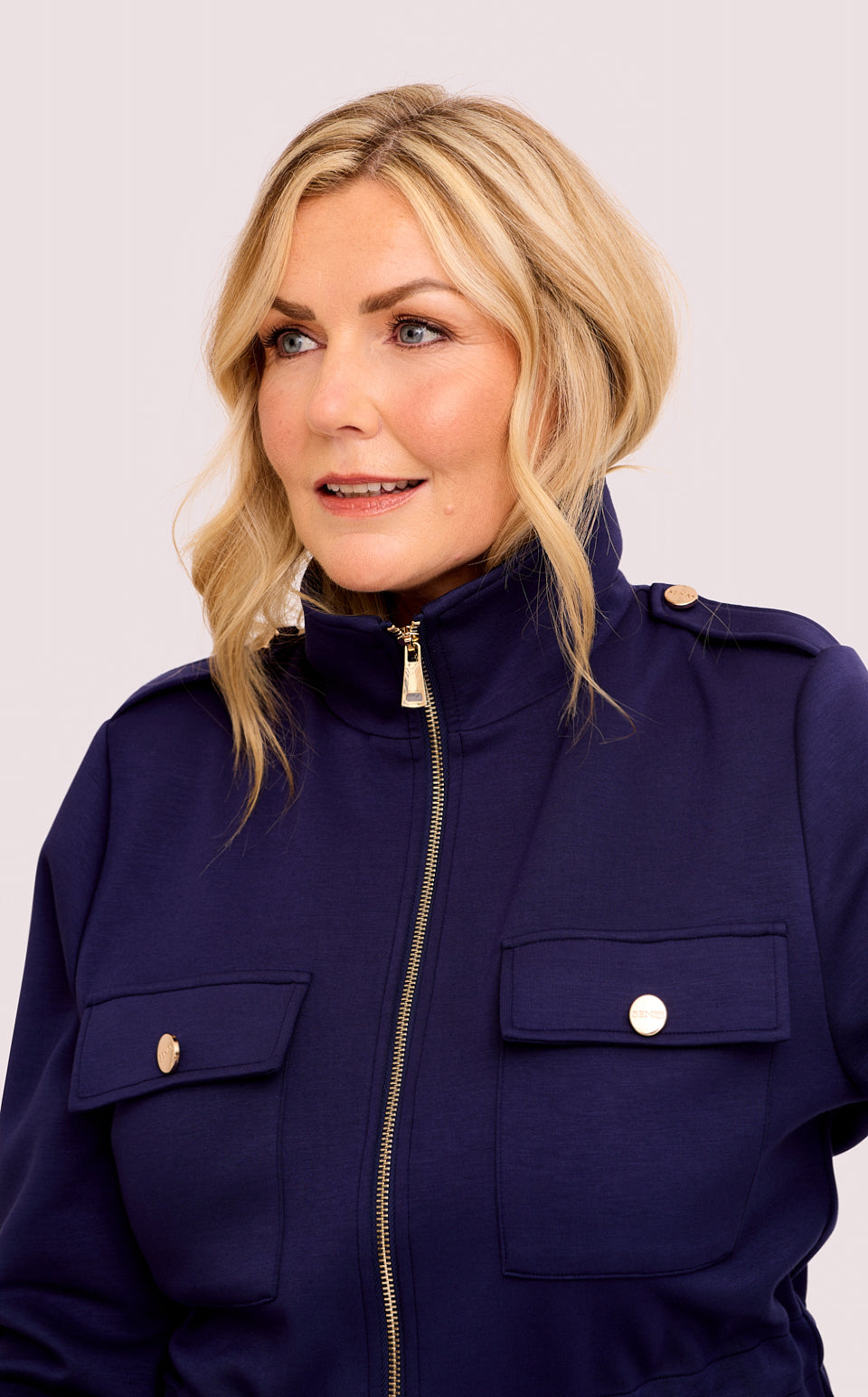 SENSS NAVY ZIP TIE WAIST JACKET