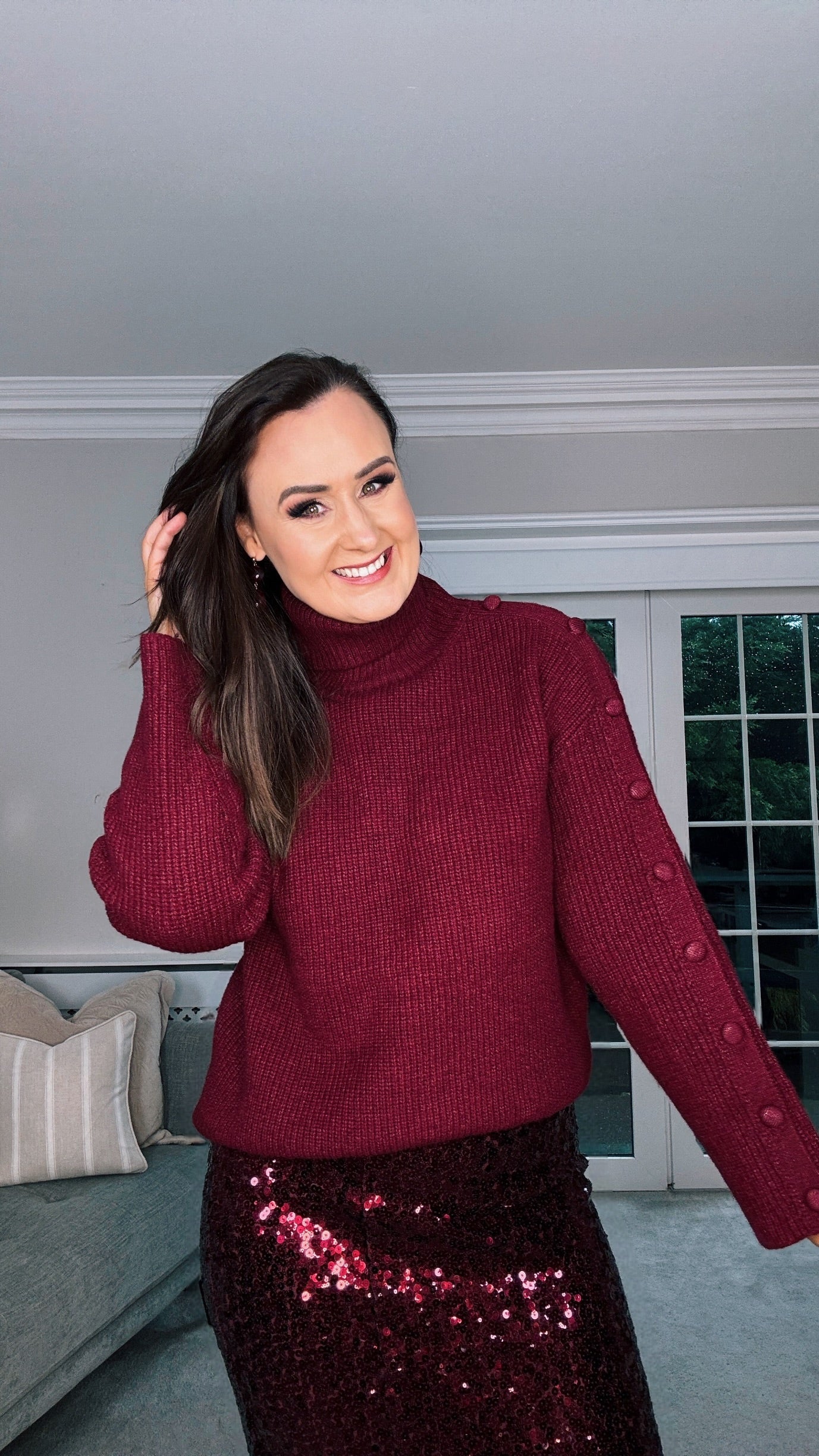 BURGUNDY CHUNKY KNIT with ARM BUTTON DETAIL