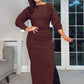 BROWN MIDI GATHERED WAIST JUMPER DRESS
