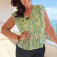 GREEN PATTERN PEPLUM BLOUSE
