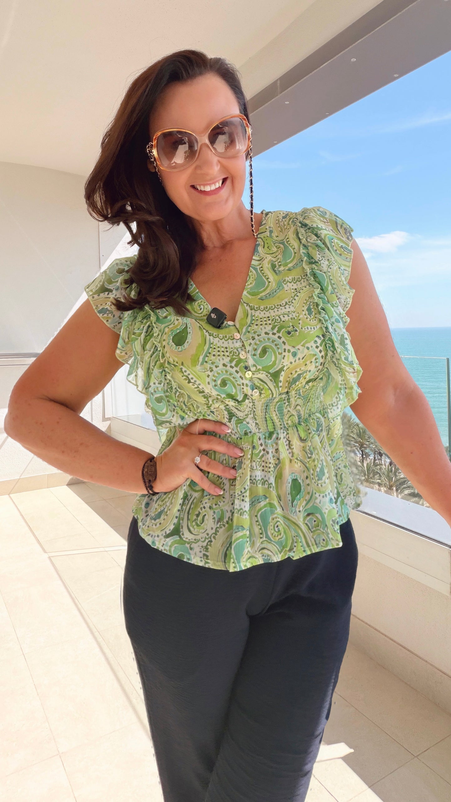 GREEN PATTERN PEPLUM BLOUSE