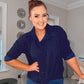 NAVY POLKO DOT KNOT BLOUSE